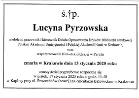 Zmarła Lucyna Pyrzowska